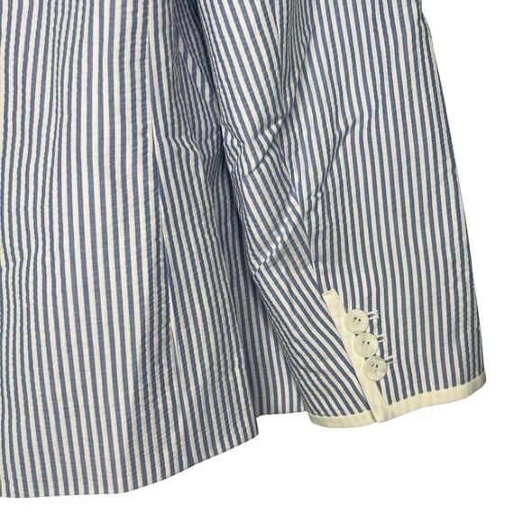 Talbots Size 14 Classic Summer Seersucker Blazer Jacket Lined Cotton Washable - Picture 10 of 13